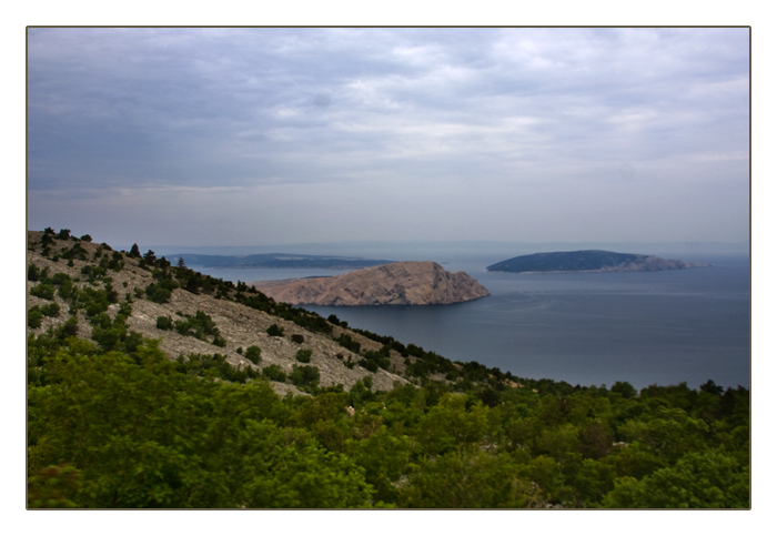 Blick auf die Inseln Rab (Lopar), Goli, Grgur